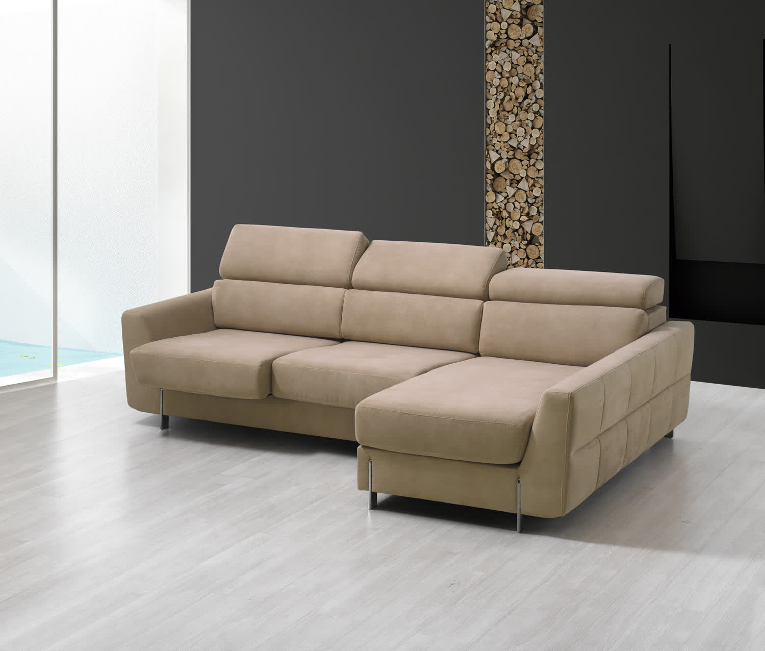 Sofá de 3 lugares com encostos reclináveis, bancos deslizantes e chaise-longue - Image 4