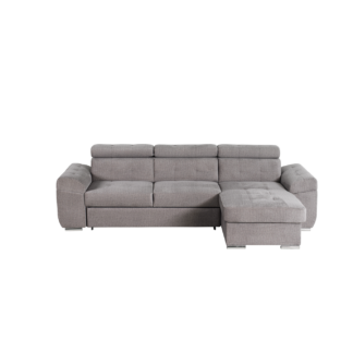 Sofá de 3 lugares com costas reclináveis, chaise longue reversível, com baú, e cama elevatória