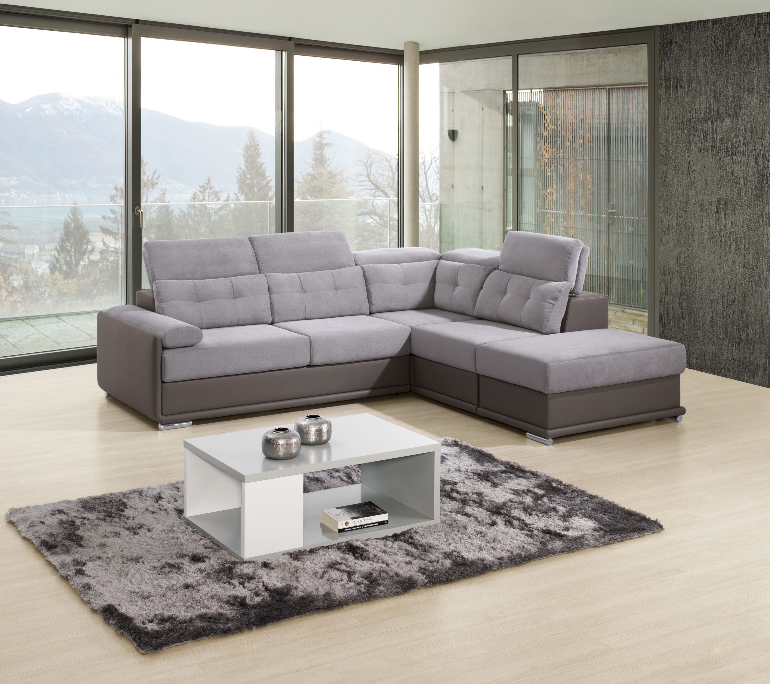 Sofá de canto com costas reclináveis e terminal com baú - Image 3